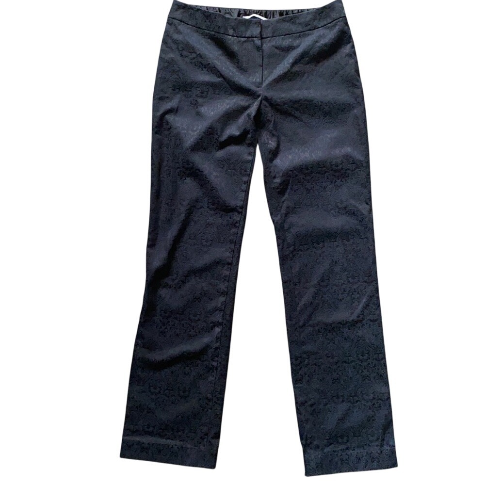 TAHARI Damask brochado patterns design embossed fabric‎ black women pants 4 Tall